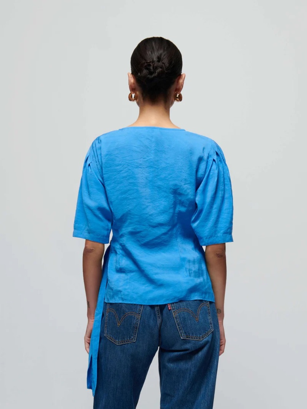 Nation LTD Luisa Tie Front Wrap Top Blouse Palace Blue Size 2/M - Picture 3 of 9